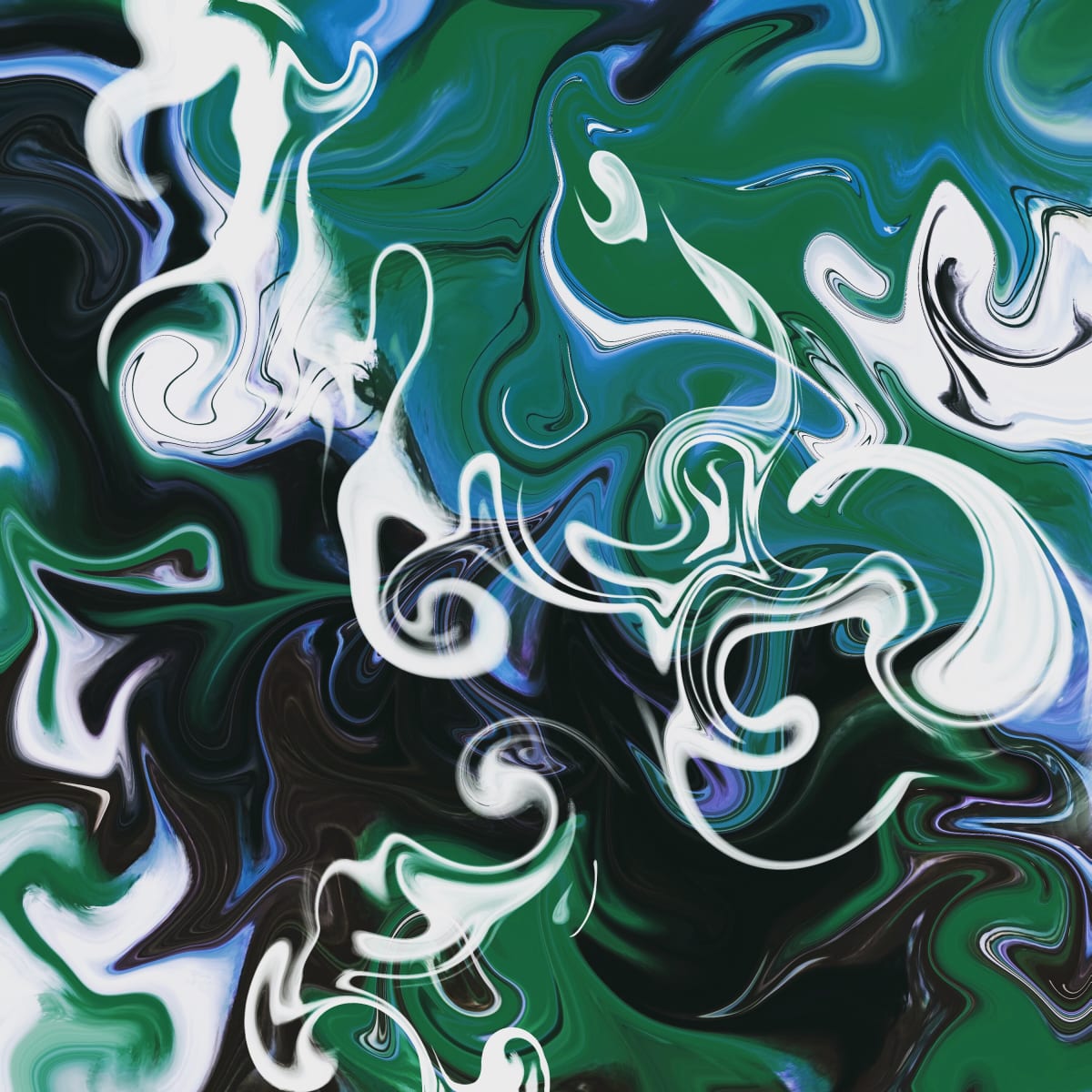Abstract Green and White Swirls by Margo Thomas 