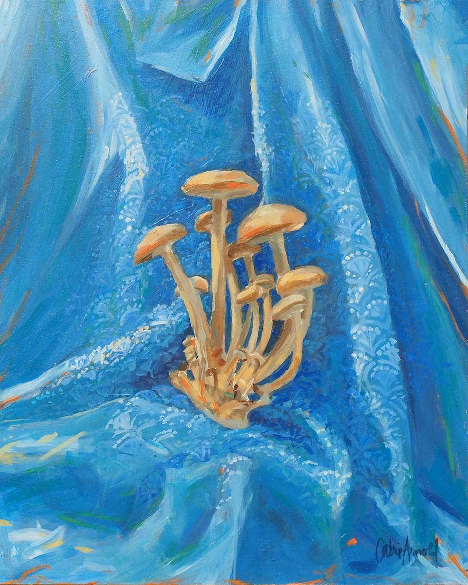 Jeremy's Mushrooms on German Blaudruck Fabric by Carrie Arnold 