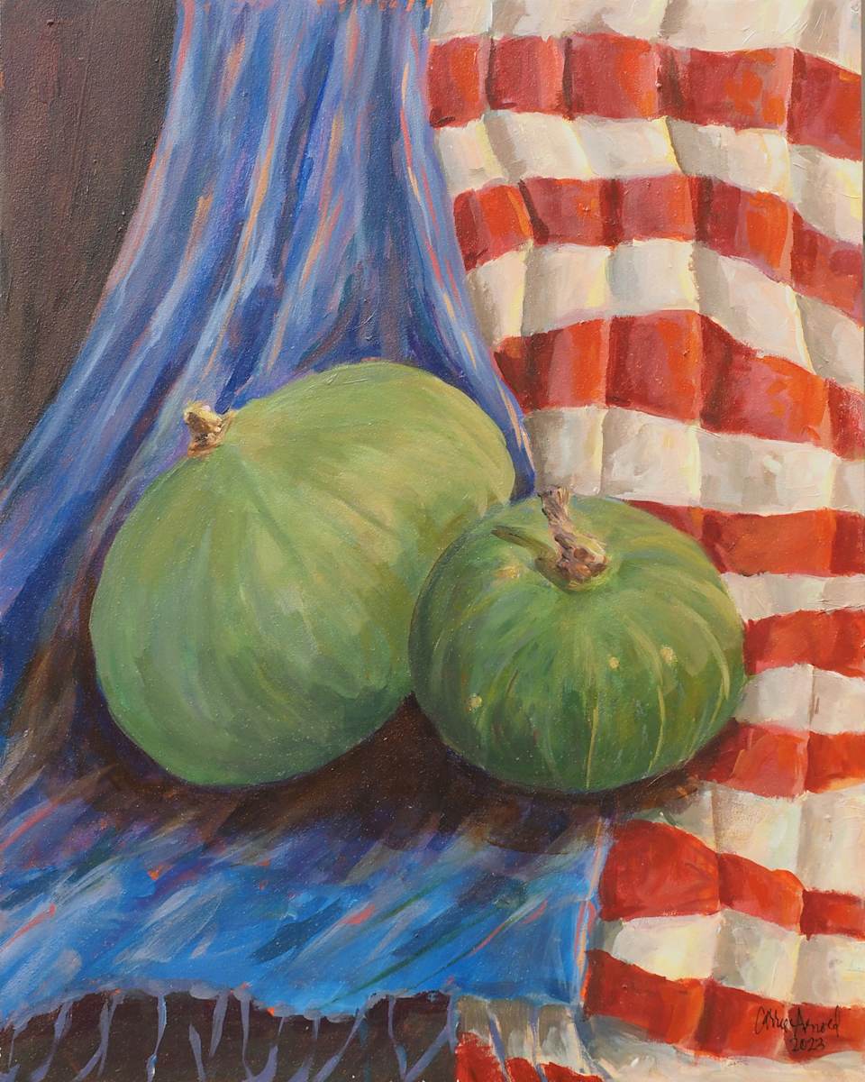 Chao's Winter Squash on Cambodian Silk by Carrie Arnold 