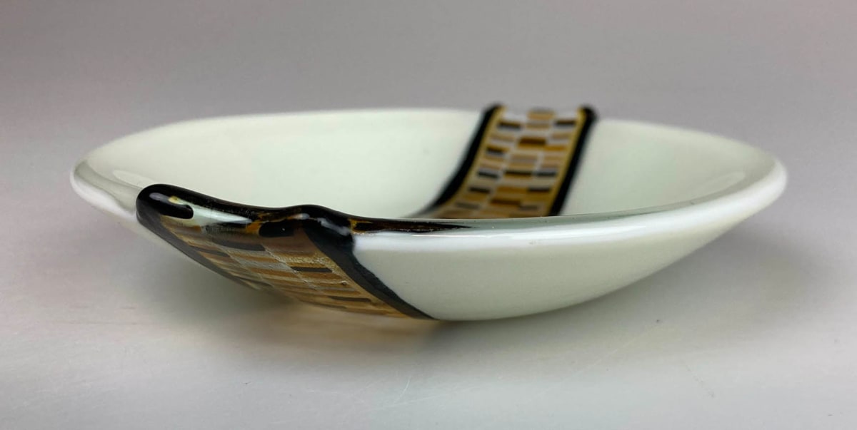 Small Vanilla Cream Bowl w/ Amber Stripes  Image: Side View