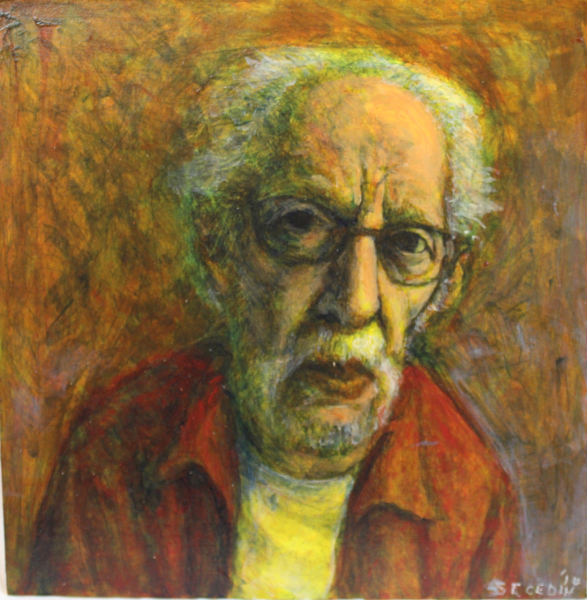 Self Portrait with Red Shirt  (November 2016) by Leopold Segedin 