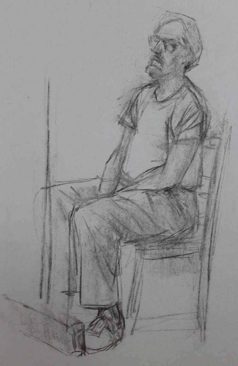 Self Portrait (Seated on Wood Chair) (c1980) by Leopold Segedin, Image 1.