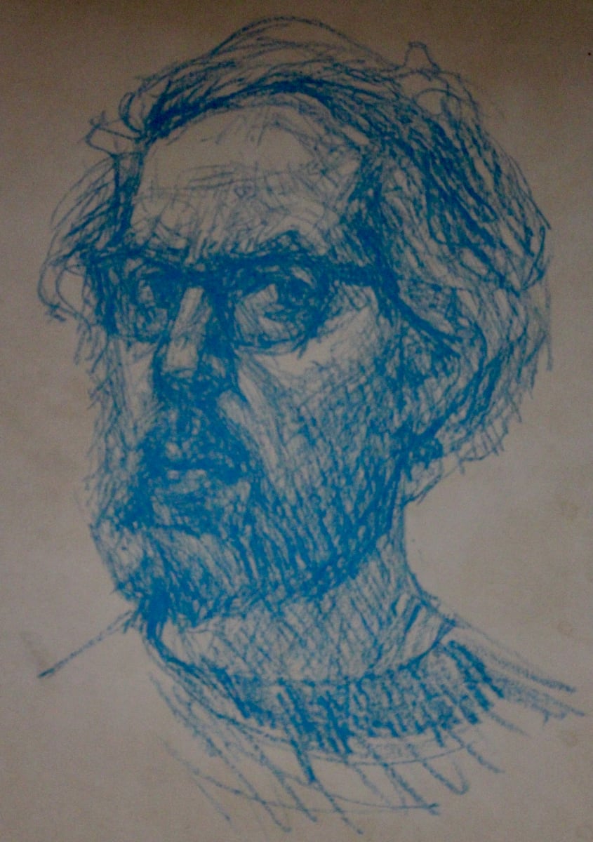Self Portrait in Blue with Glasses (c1980) by Leopold Segedin 