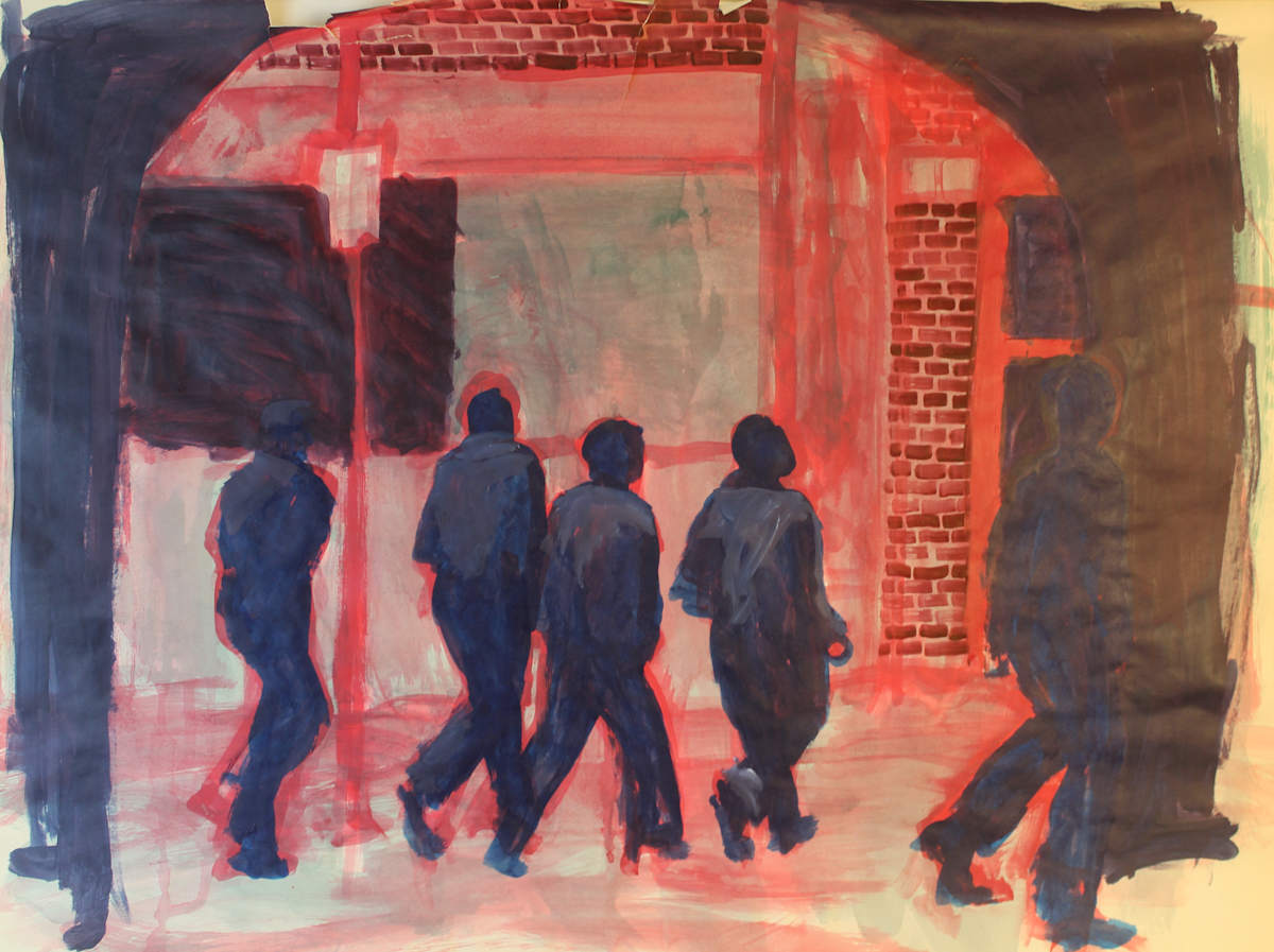 Untitled - Five Figures Under El Tracks by Leopold Segedin 