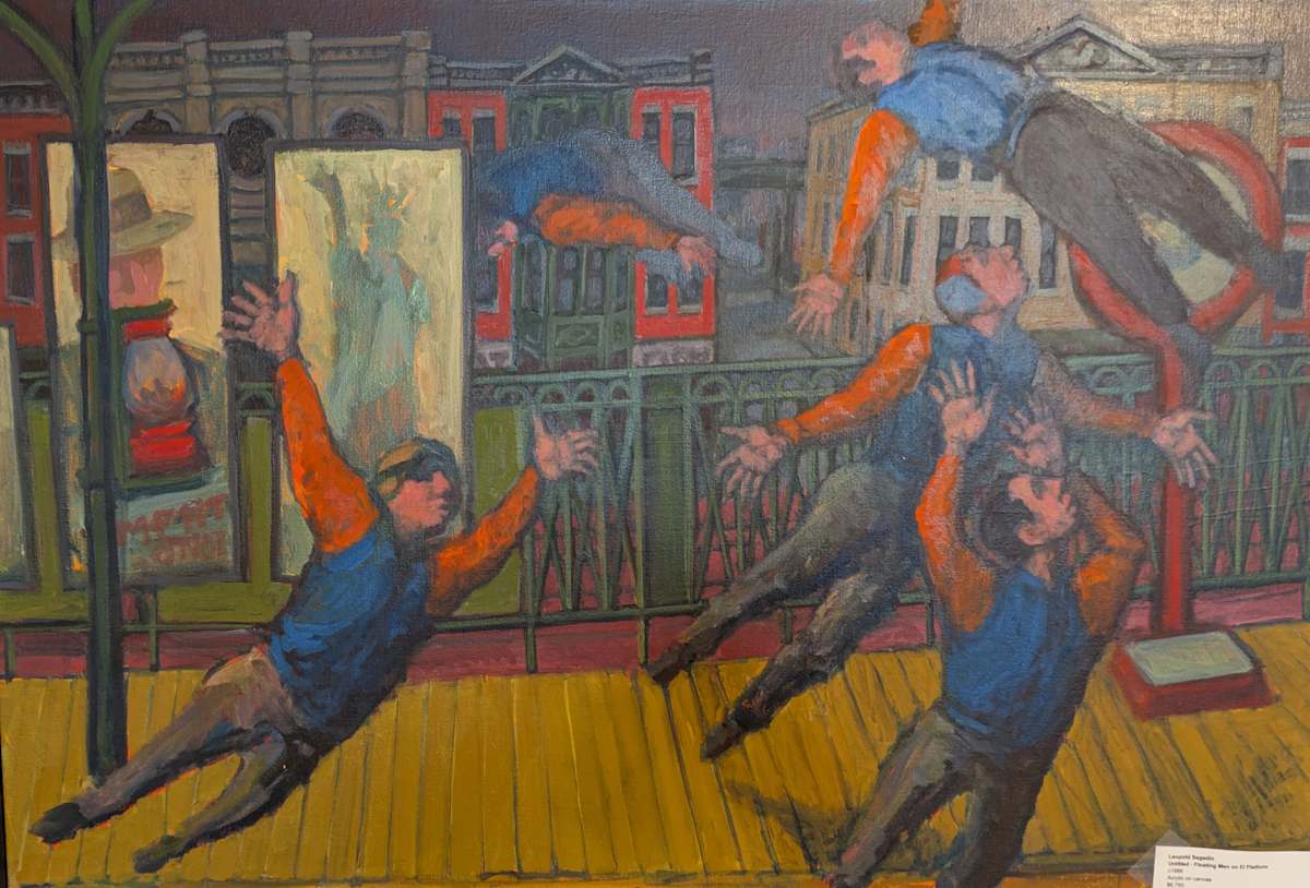 Untitled - Floating Men on El Platform by Leopold Segedin 