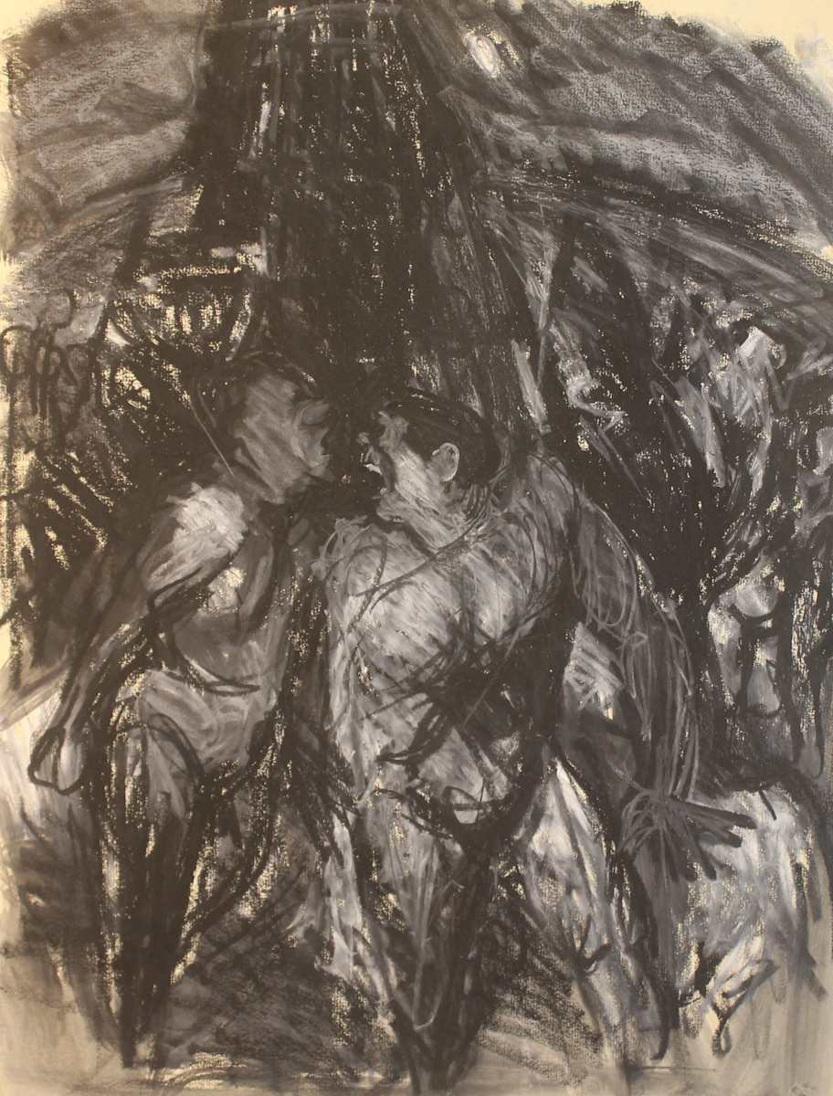 Untitled - Monochrome Figures Yelling by Leopold Segedin, Image 1.