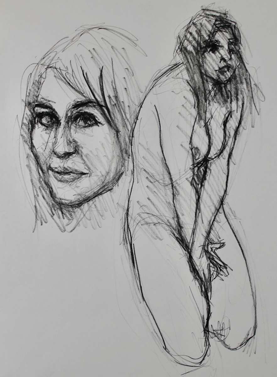 Untitled - Nude Woman Kneeling plus Woman's Face by Leopold Segedin, Image 1.