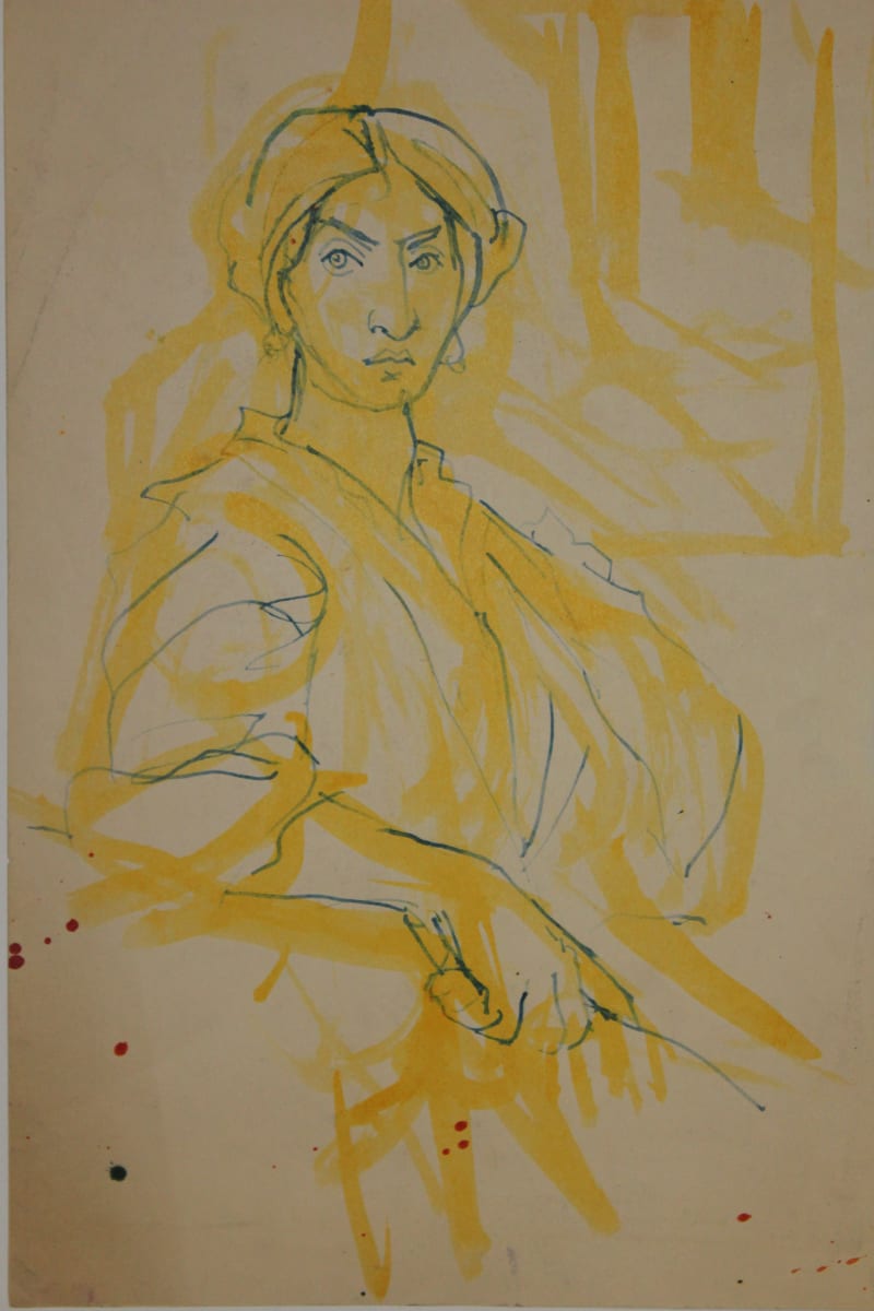 Untitled - Portrait of Woman in Blue and Yellow by Leopold Segedin, Image 1.