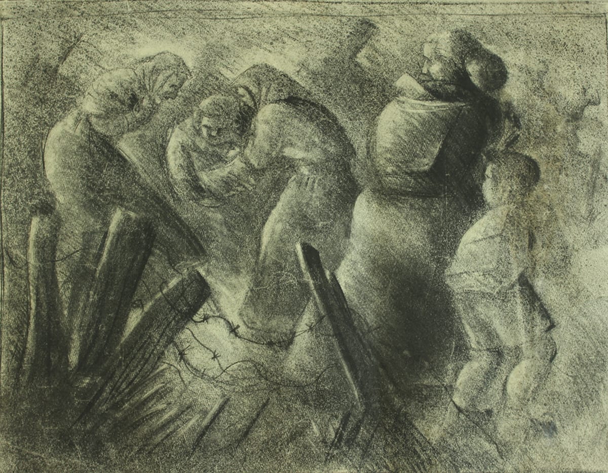 Untitled - Refugees and Barbed Wire by Leopold Segedin 