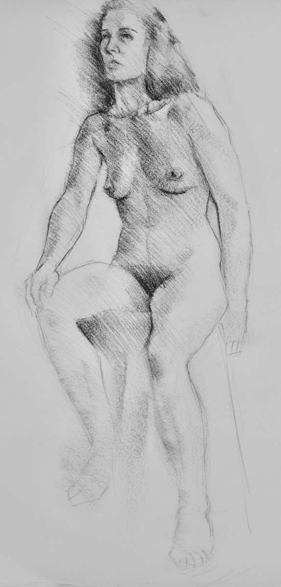 Untitled - Seated Nude Female Model (c1946 - #7) by Leopold Segedin, Image 1.