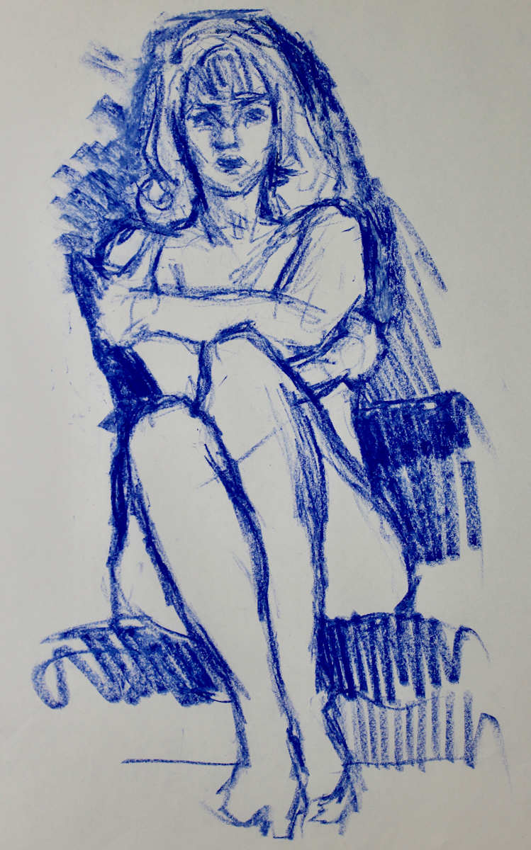 Untitled - Seated Nude Woman (in Blue) by Leopold Segedin, Image 1.