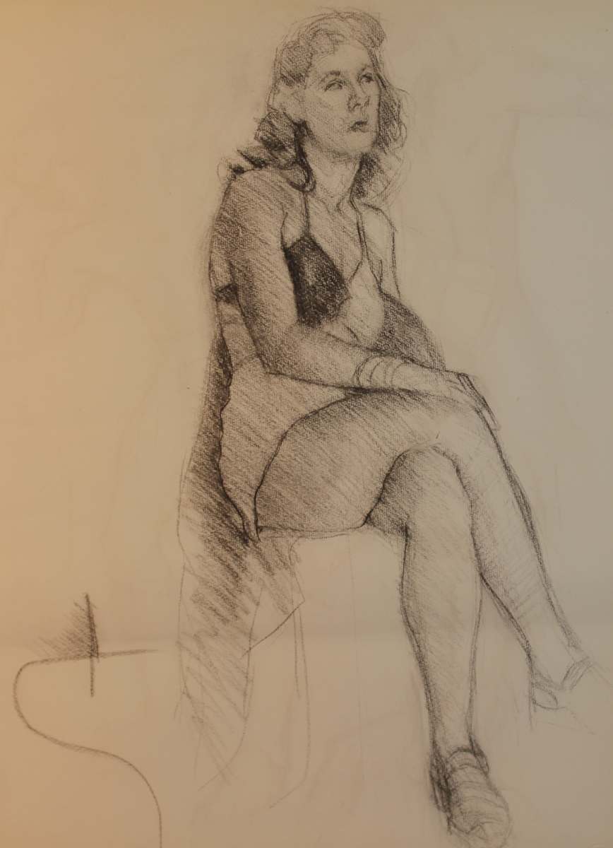 Untitled - Seated Woman in Underwear and Shoes by Leopold Segedin, Image 1.