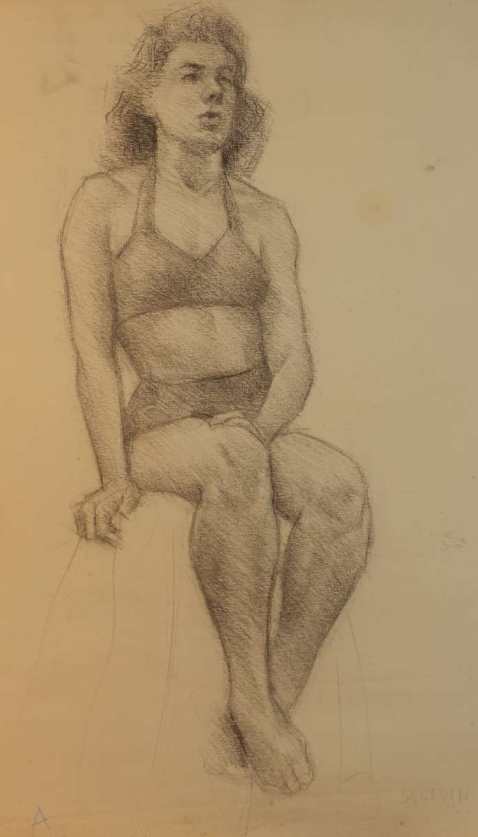 Untitled - Seated Woman in Underwear by Leopold Segedin, Image 1.