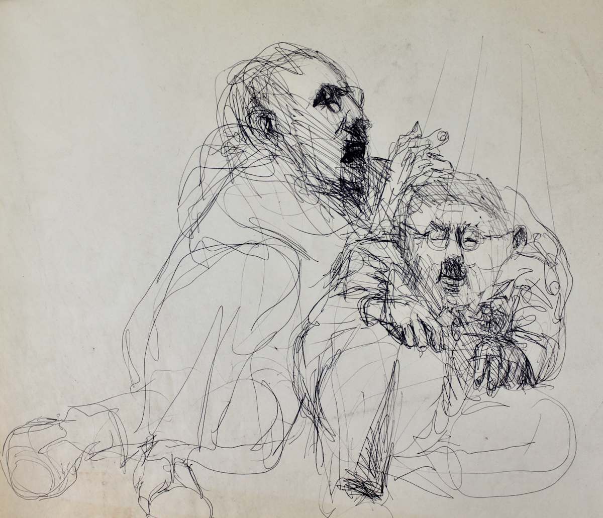 Untitled - Two Crouching Figures (Leo and Marionette?) by Leopold Segedin, Image 1.