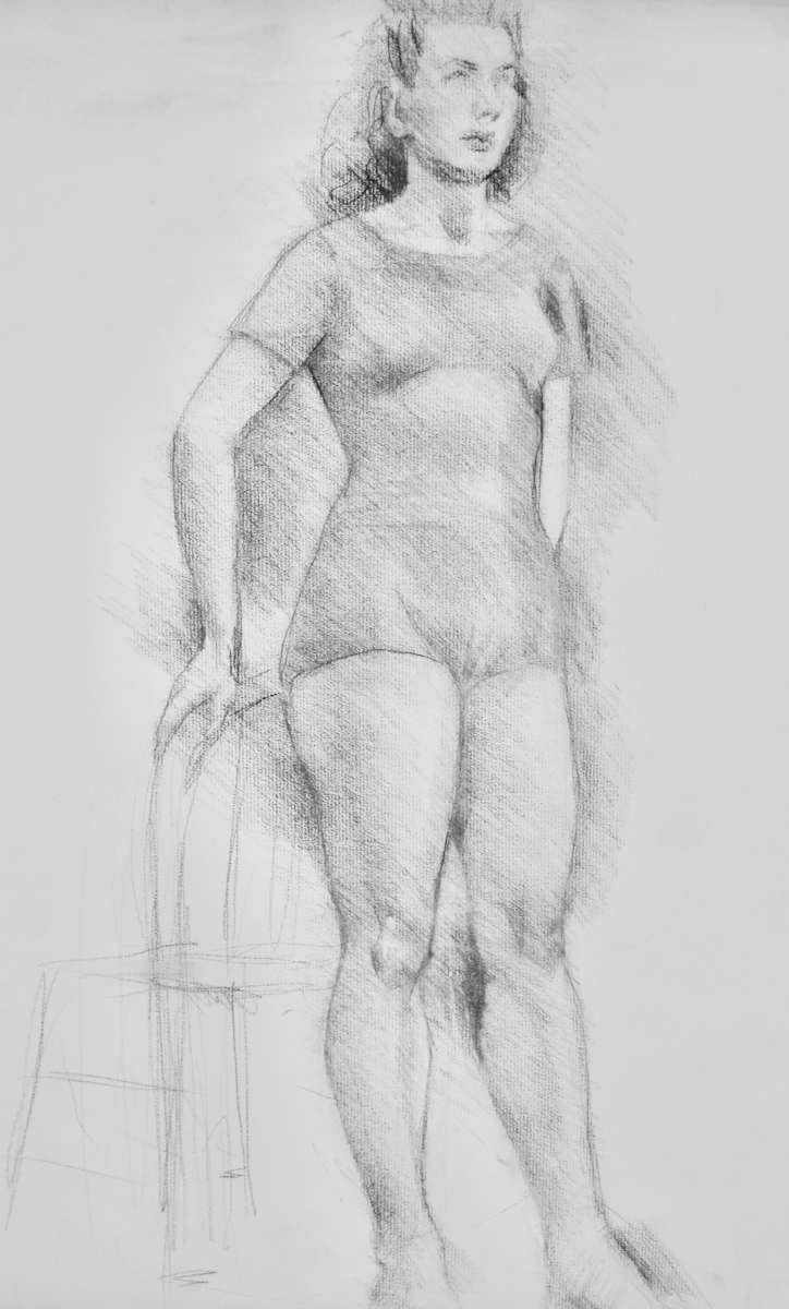 Student Work - Woman Leaning Against Chair (c1946 - #1) by Leopold Segedin, Image 1.