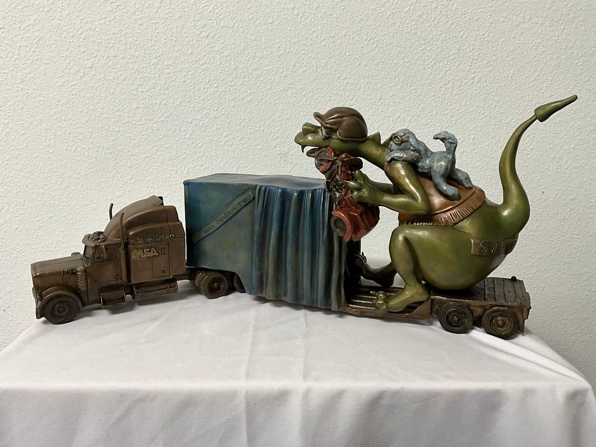 WIDE LOAD. TRACTOR TRAILER by JACINTHE LACROIX. MASTER SCULPTOR AND ARTIST 