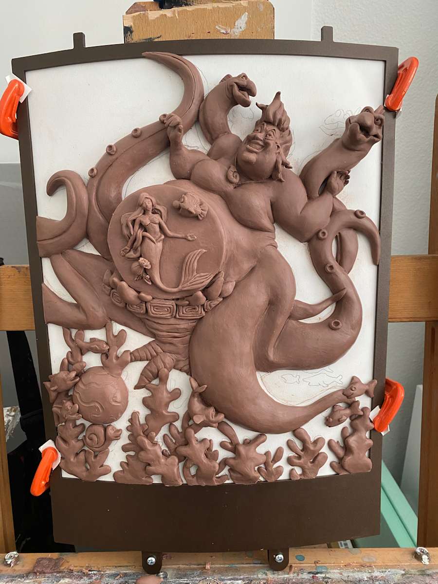 WAVE OF DECEPTION (URSULA) BRONZE RELIEF SCULPTURE ON BACK  BAR STOOL BACK VIEW by JACINTHE LACROIX. MASTER SCULPTOR AND ARTIST, Image 6.