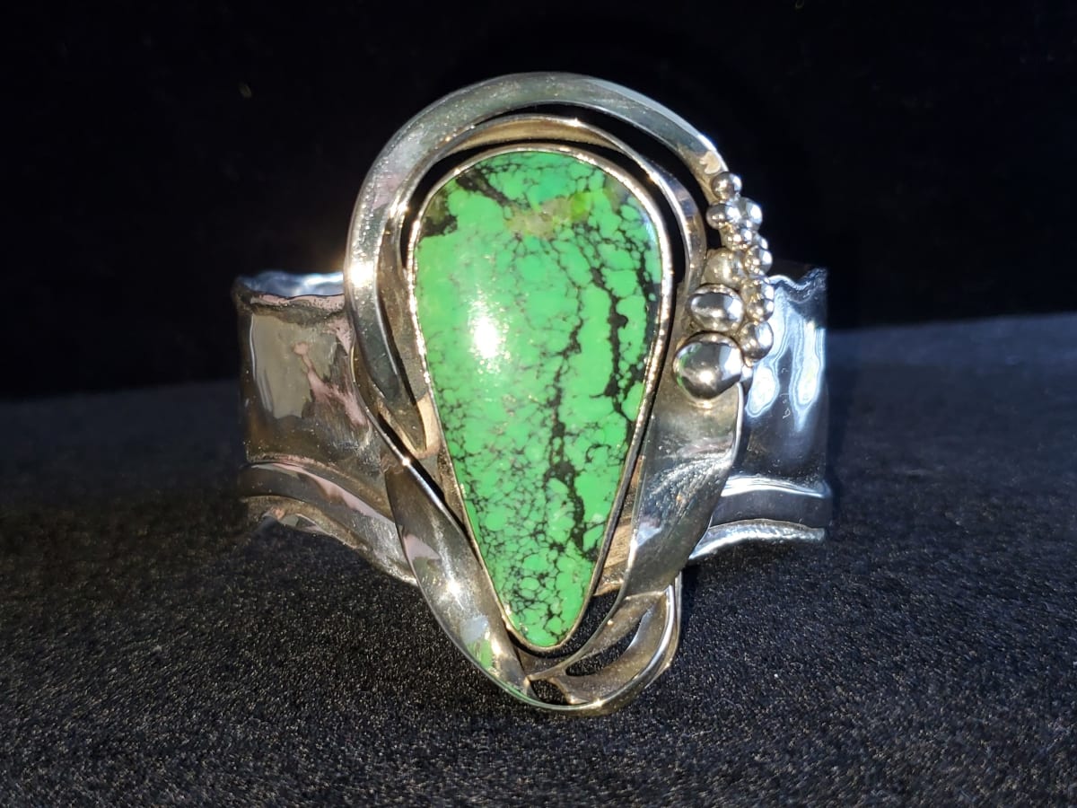 JEWELRY   -   Handcrafted Silver & AppleGreen Turquoise Cuff by Alex & Gail Marksz, Image 1.