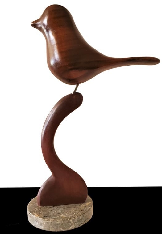 Petite Oiseau by Gert Olsen  Image: Petite Oiseau, Carved Walnut Sculpture on Marble Base