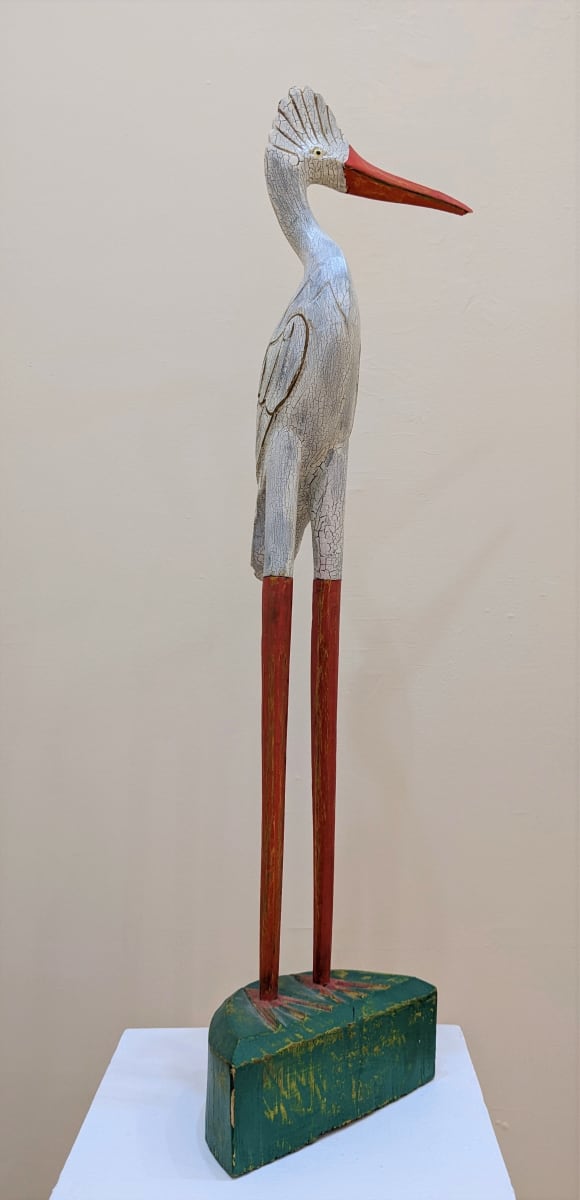 Heron Sculpture by Artist Unknown  Image: Carved and Painted Heron Sculpture