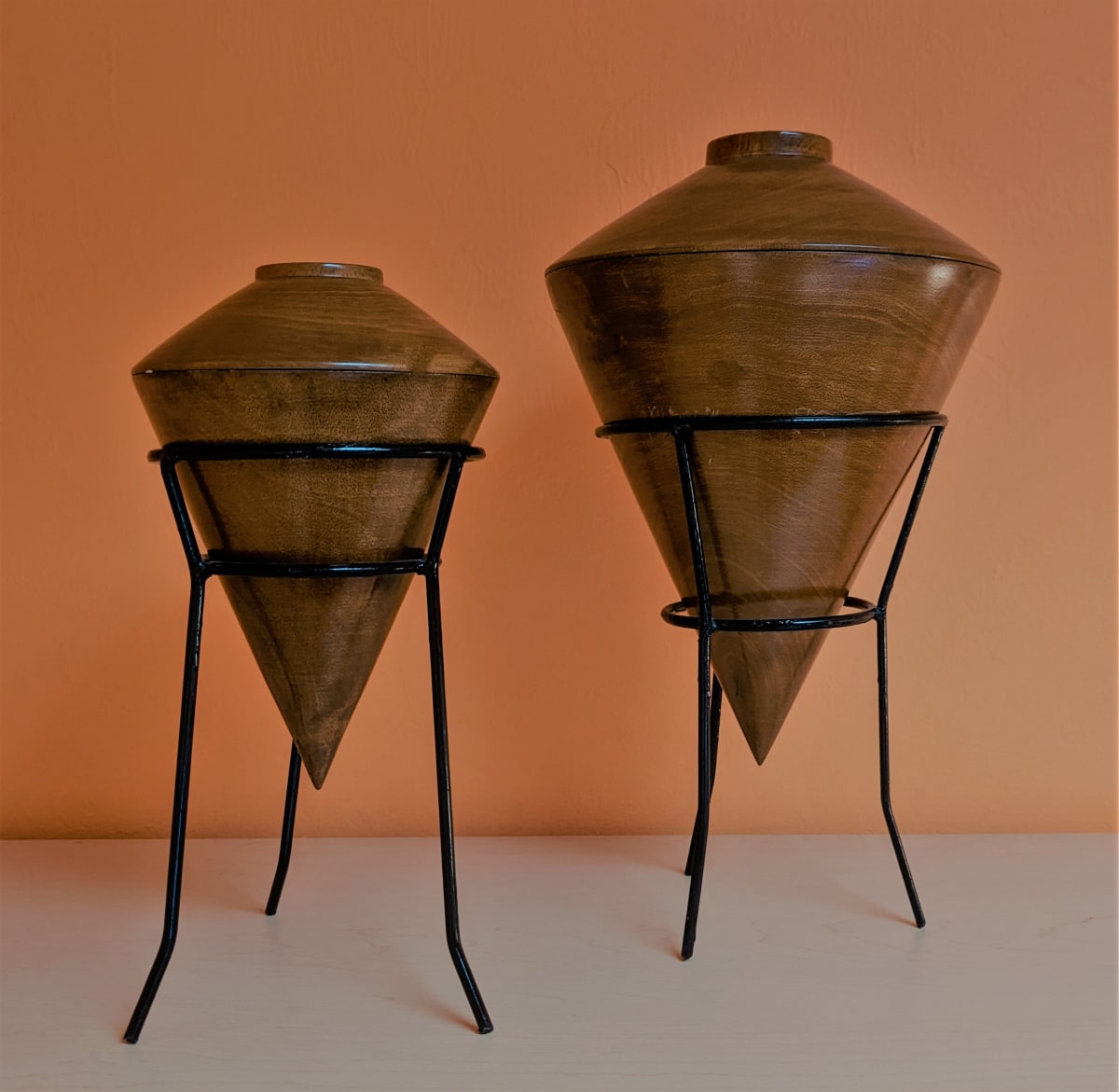 Pair of Turned Wood Vessels by Artist Unknown  Image: Pair of Turned Wood Vessels, 17 x 10 x 10 inches and 14 x 7 x 7 inches