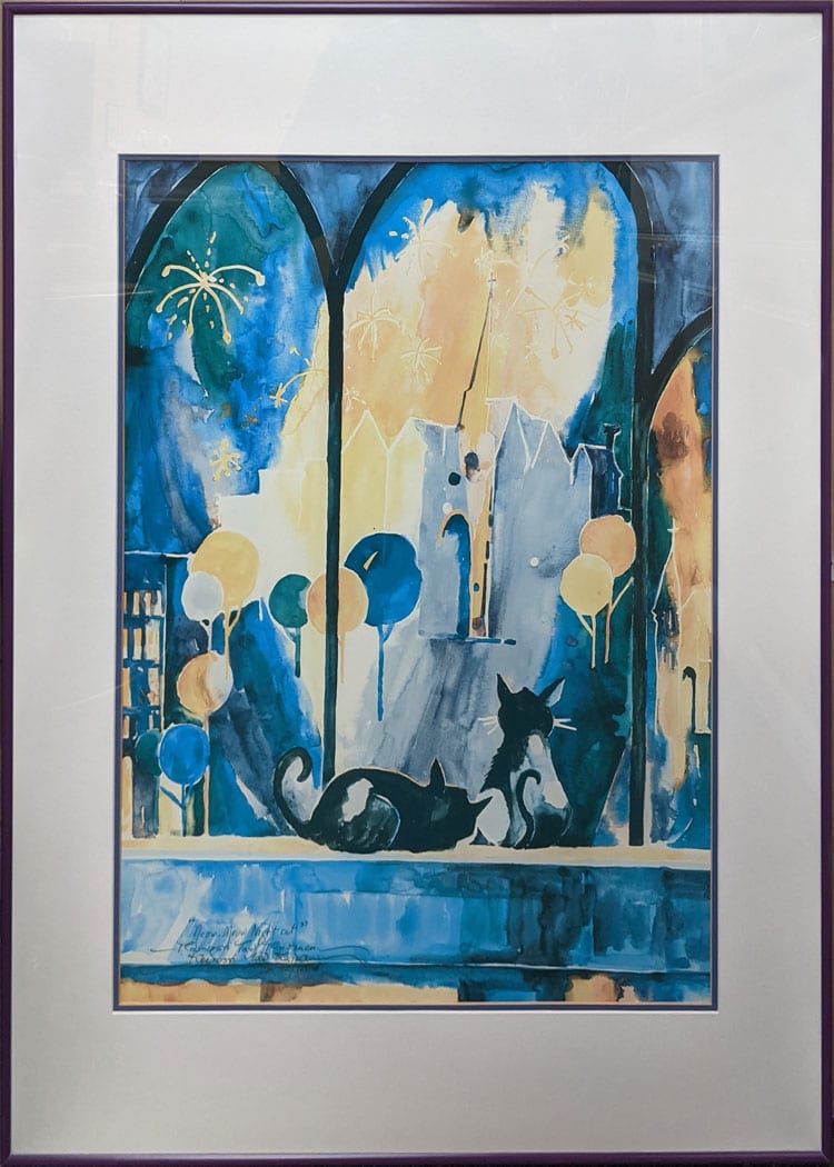 Meow Meow Night Out - Watercolor on Paper Print (Limited Edition) by Roungsri Taw Raisanen, Image 1.