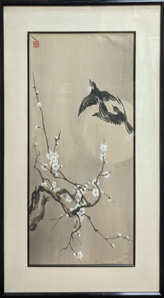 Untitled Floral and Birds - Sumi-e Watercolor by Patricia Trapnell 