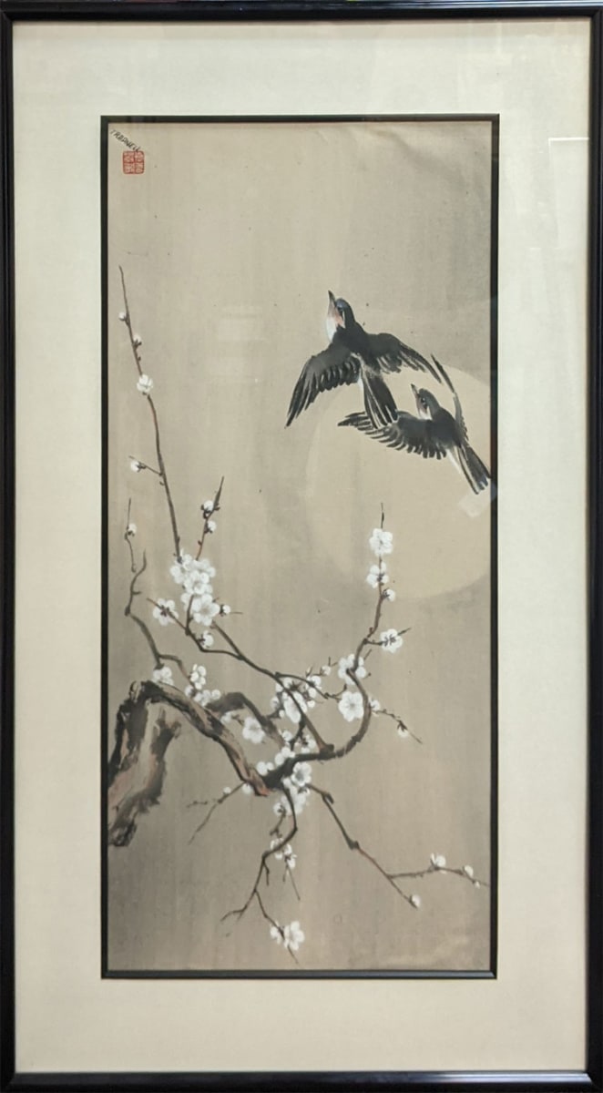 Untitled Floral and Birds - Sumi-e Watercolor by Patricia Trapnell, Image 2.