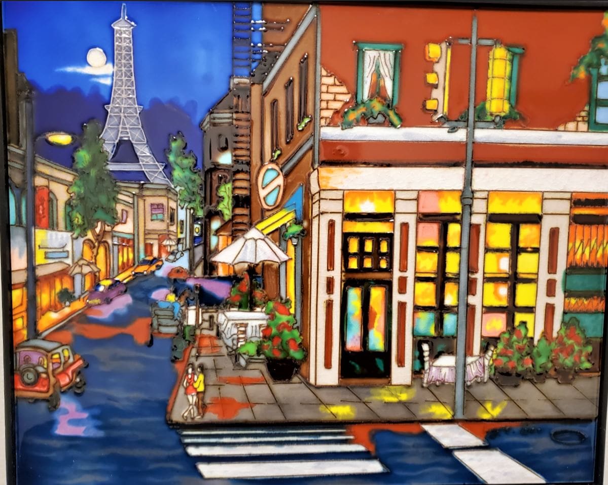 Night Cafe Scene Clay Cloisonne by Wayne Gao, Image 1.