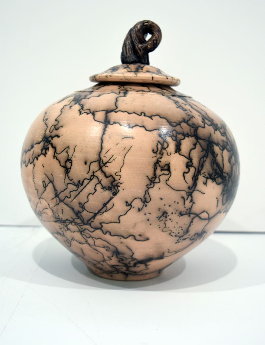 Raku Vase with Lid by Ron Mello 