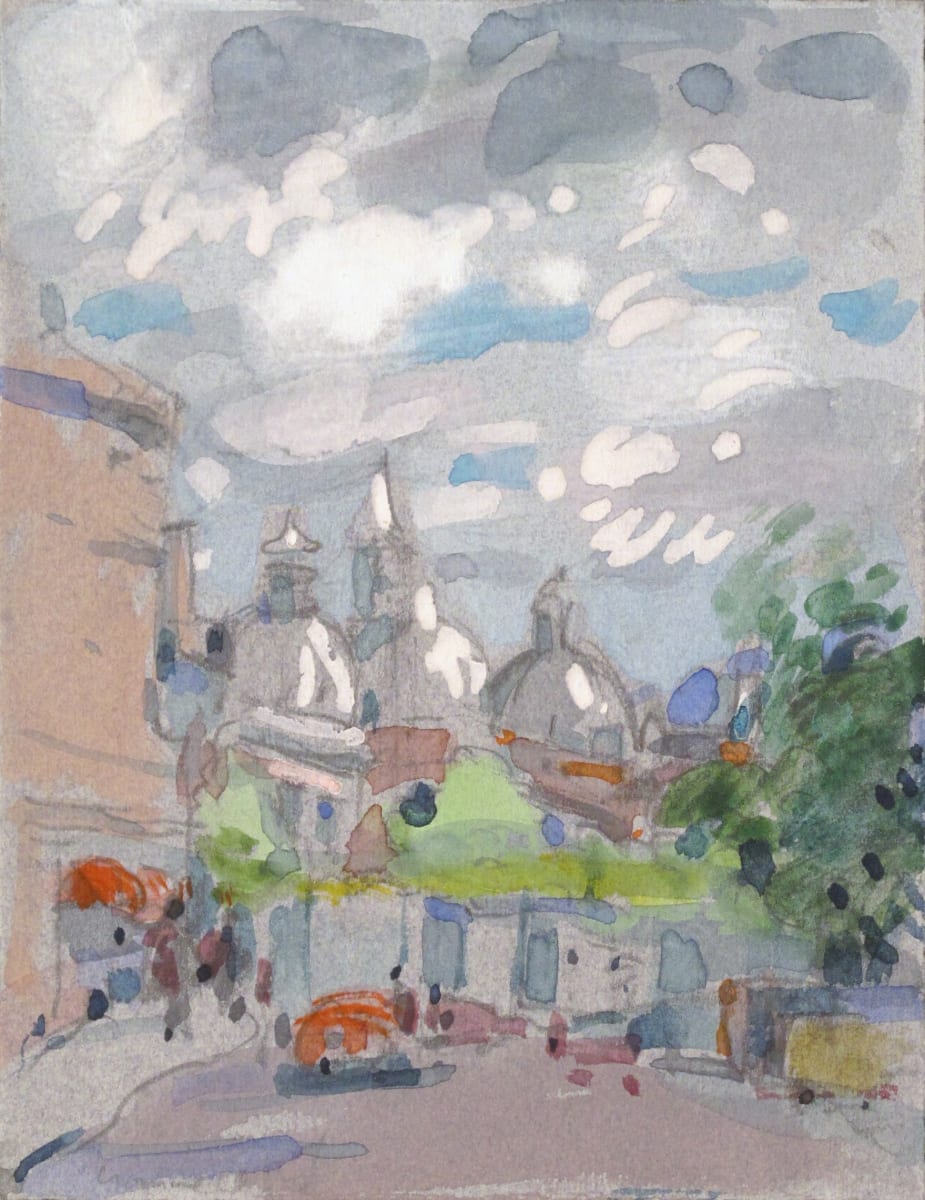 Sketchbook #1964 England [1975] watercolor and pencil  Image: Watercolor and pencil on blue, 6.25x5"