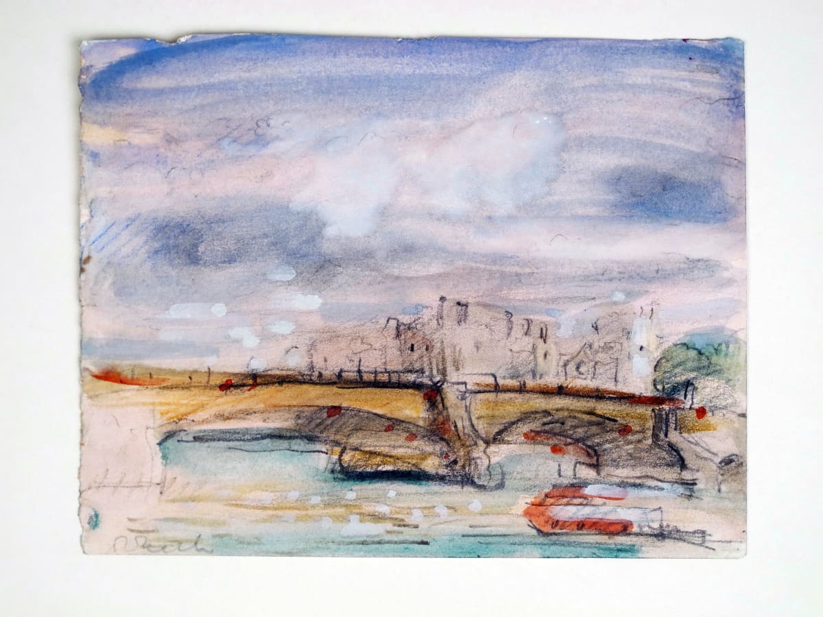 Box #2007 Travel Sketches, pencil and watercolor [1960, 1971, 1972-1973] Italy, England, Netherlands  Image: #2007.051, The Thames, pencil and watercolor on paper, 5x6.5"