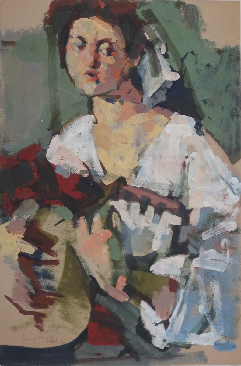 Portfolio #2018 Lovers, portraits [1957-1969] Oils, pencil, ink, charcoal, pastel by Rosemarie Beck (Rosemarie Beck Foundation)  Image: #2018.007, oil on paper, 18x12", 1961