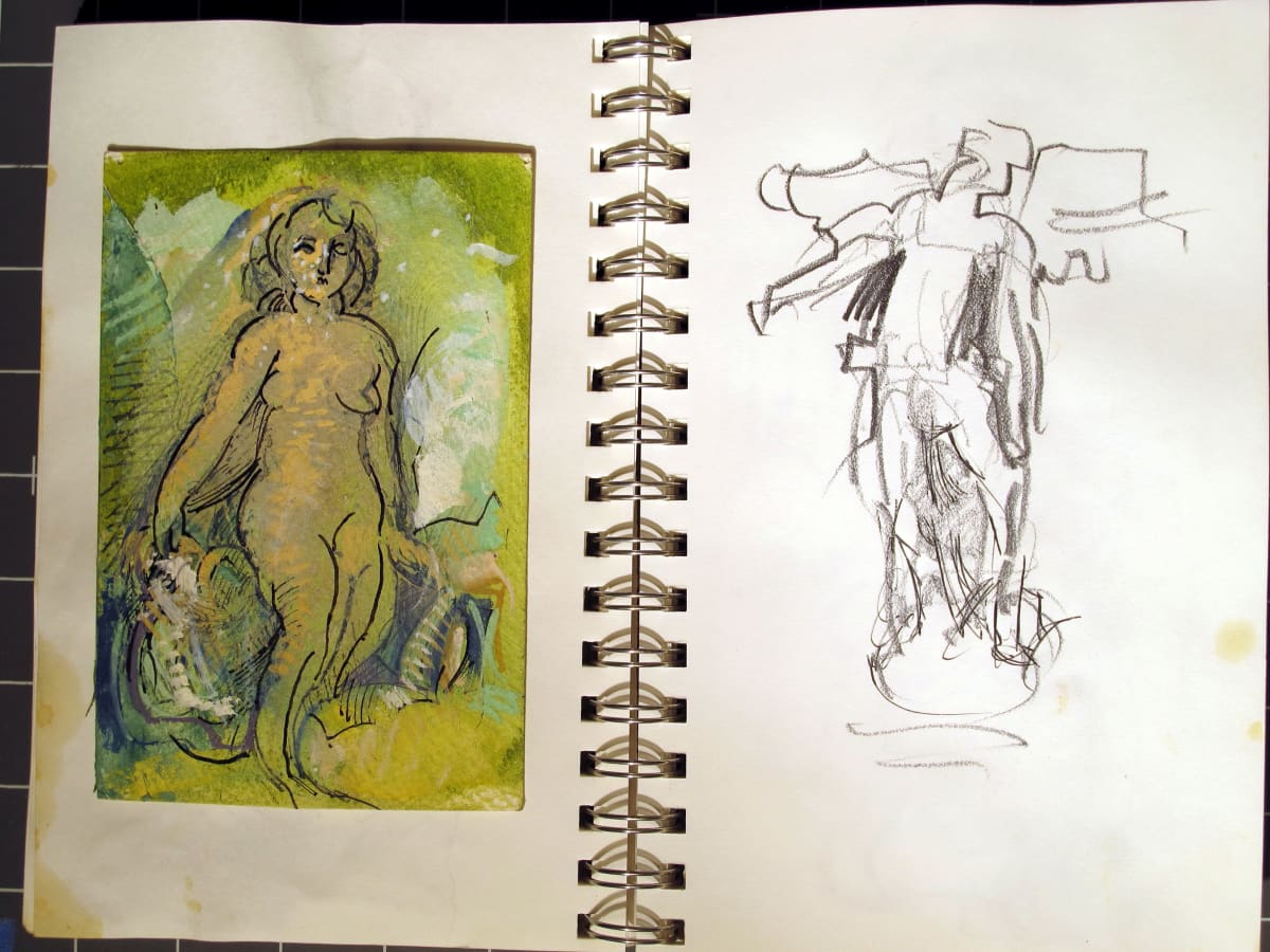 Sketchbook #2028 Pencil and ink ketches [2001] Self Portrait, Studio, Phaedra, Kishiko  Image: #2028.51