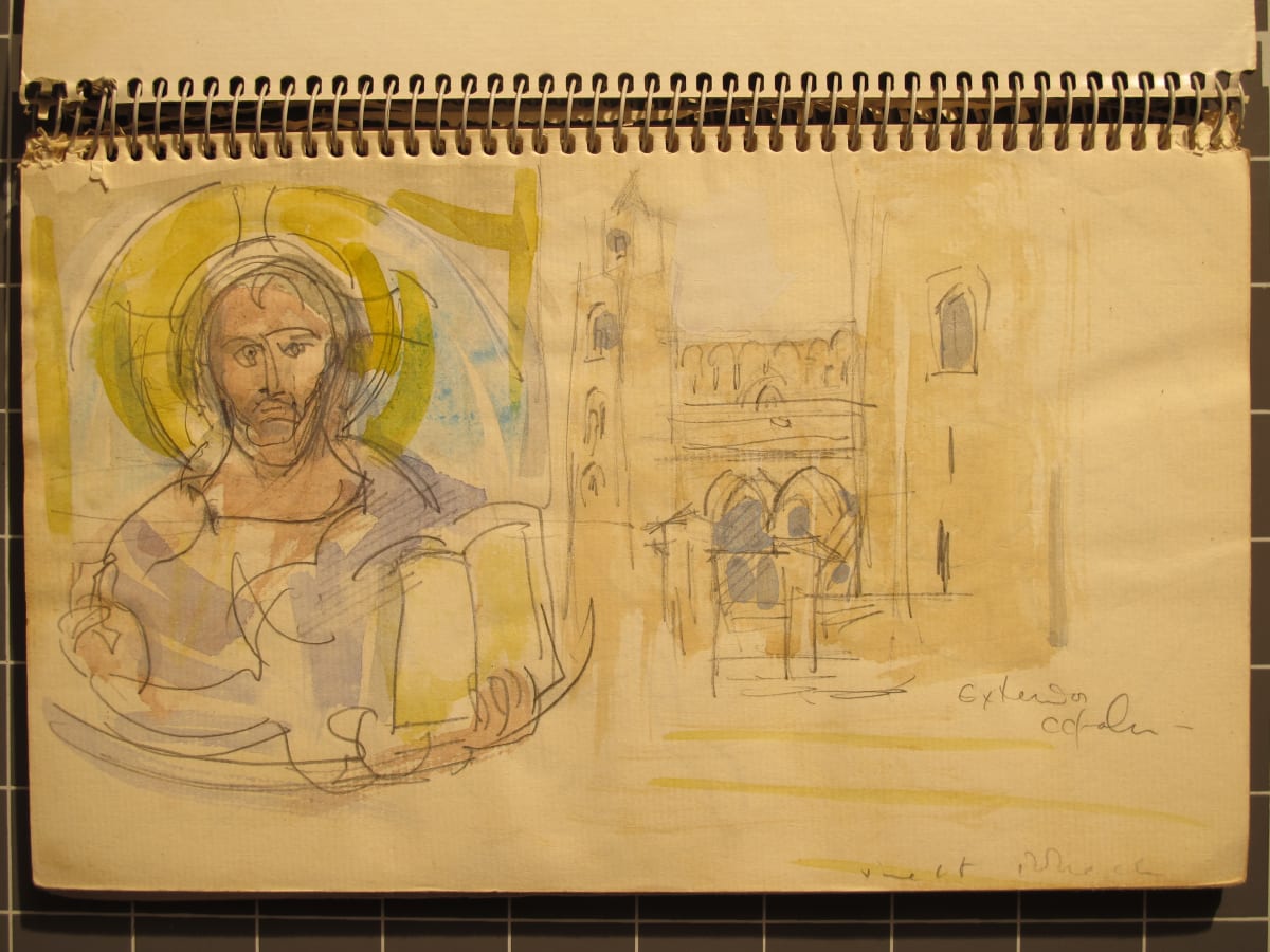 Travel Sketchbook #2059 Sicily [June 1982] pencil and water color on paper, 9.5x5.5"  Image: Cefalu [Cathedral, Christ Pantocrator] June 18, pencil and watercolor on paper