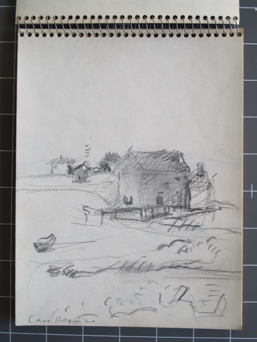 #2074 Sketchbook Cape Porpoise [August 1971] charcoal and colored pencil, 6x8"  Image: Cape Porpoise, charcoal on paper