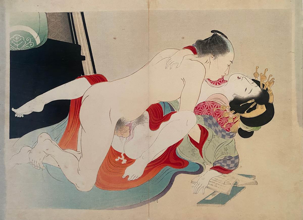 Woman in epic clothes, naked man 