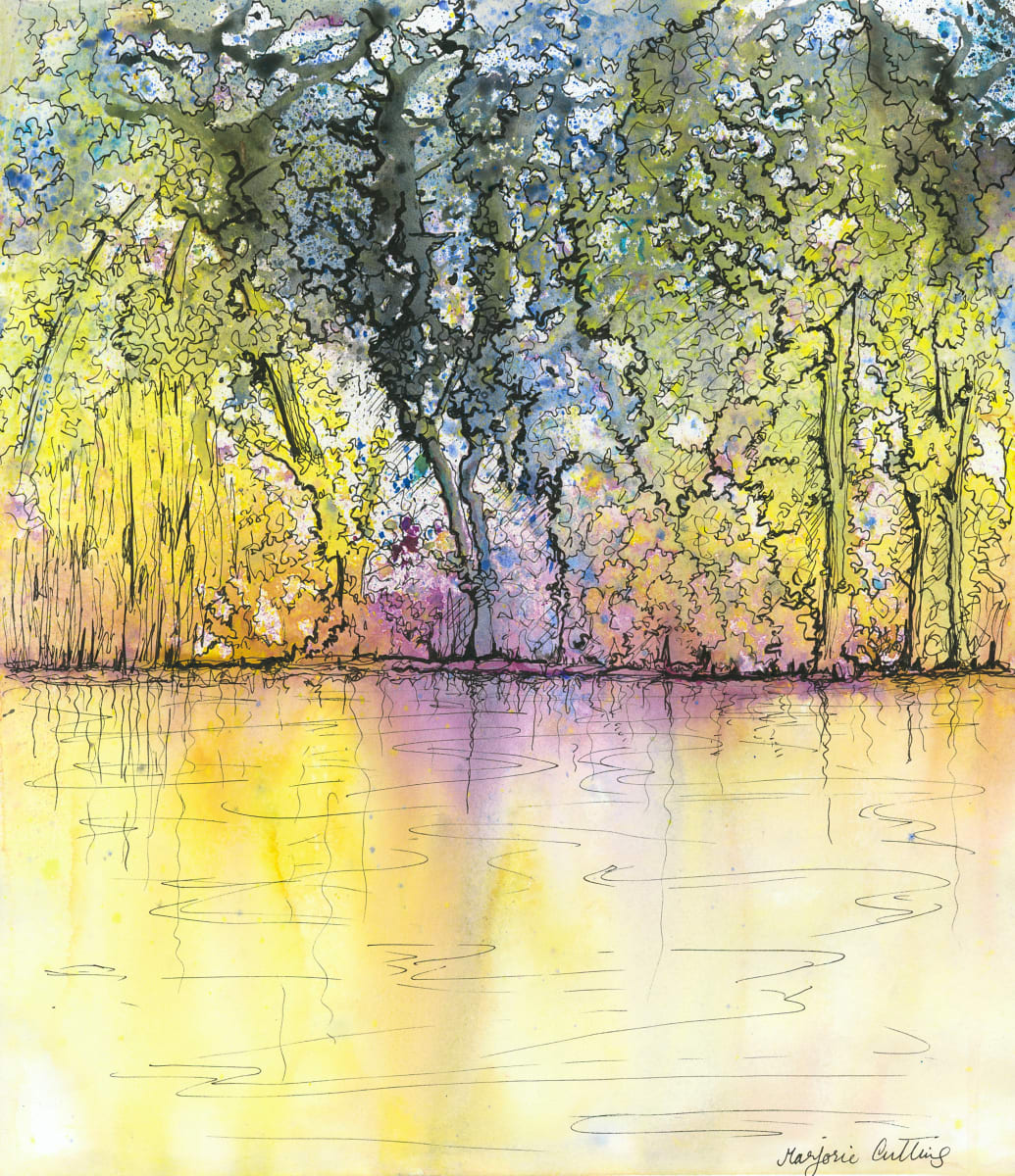 Trees and Water by Marjorie  Cutting  Image: Original is sold. Prints and cards available.
