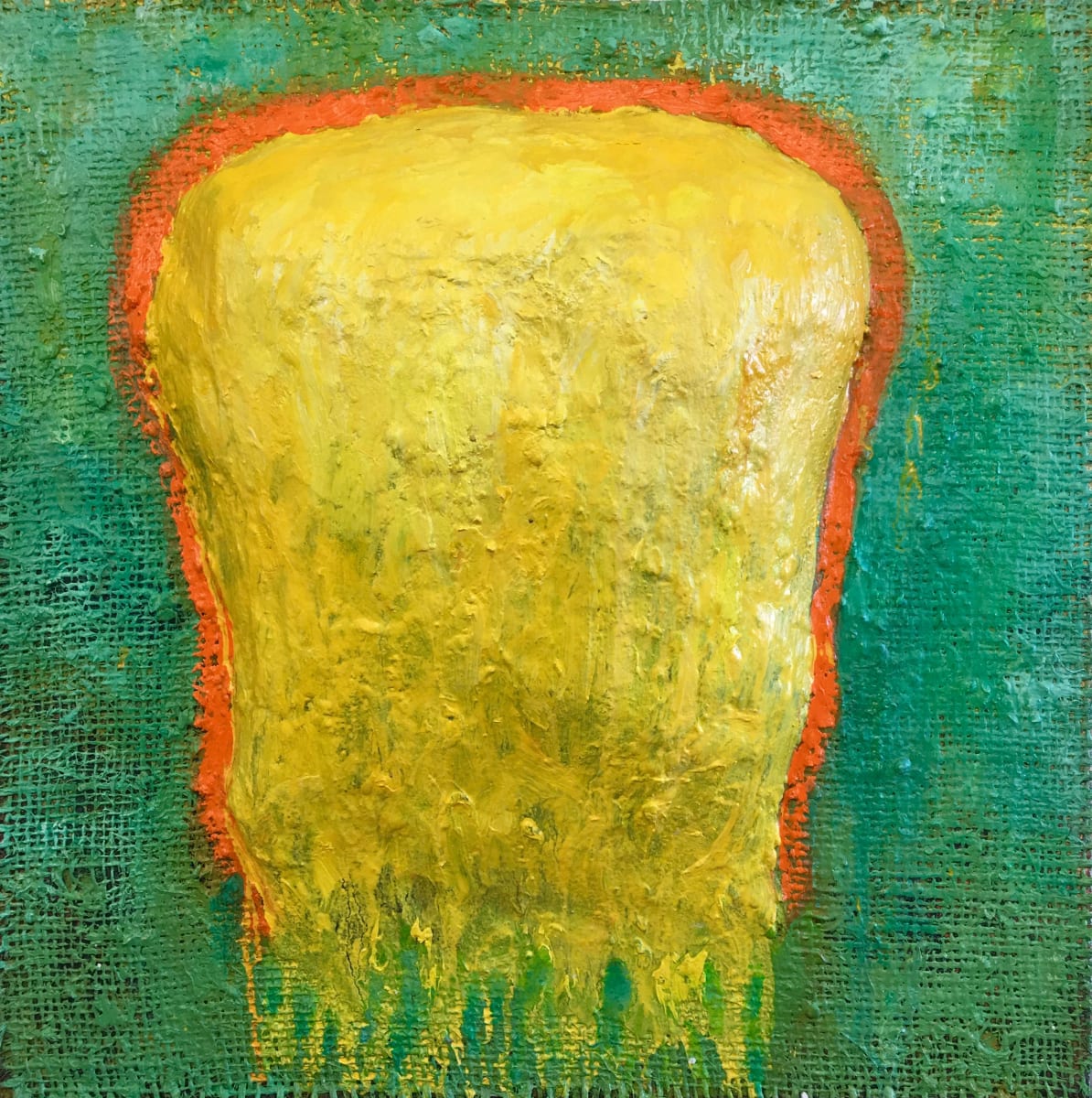 Yellow Impasto Gigante on Green with orange line by Stephen Bishop 