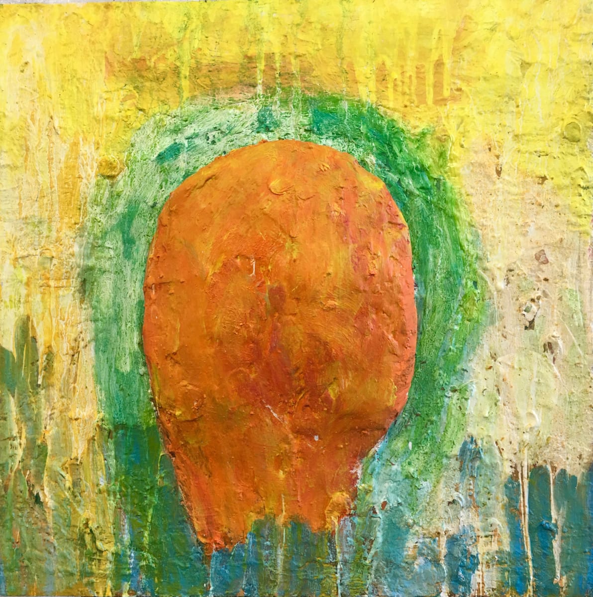 17.  Orange Impasto Gigante on Yellow with green line by Stephen Bishop 