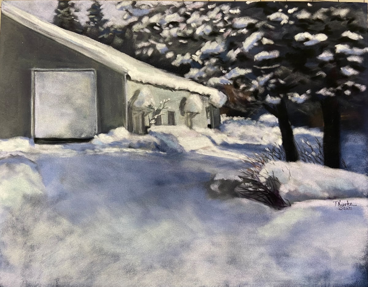 Cold Day, Warm Light Original Pastel Painting by T Kurtz 