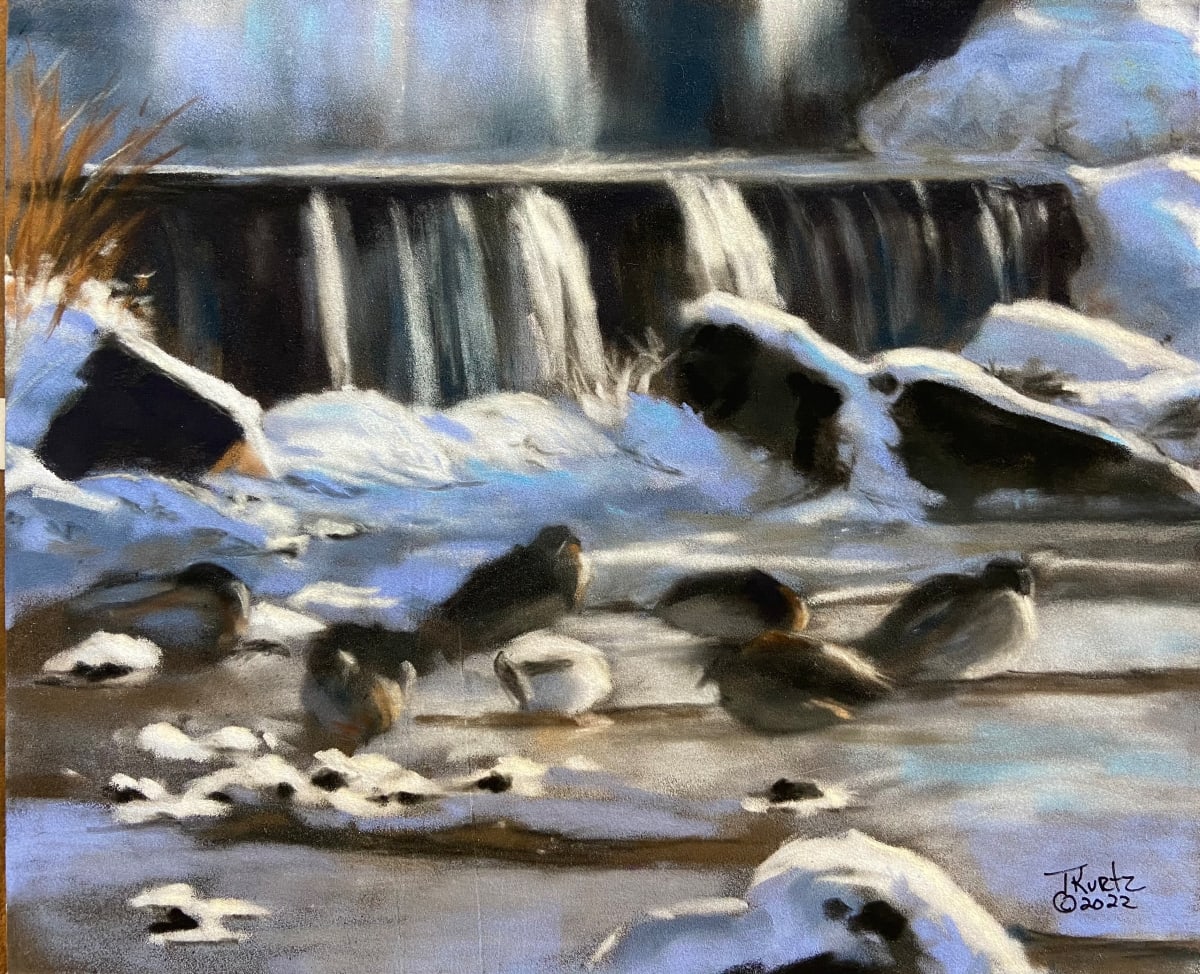 Winter Bathers original pastel by T Kurtz 