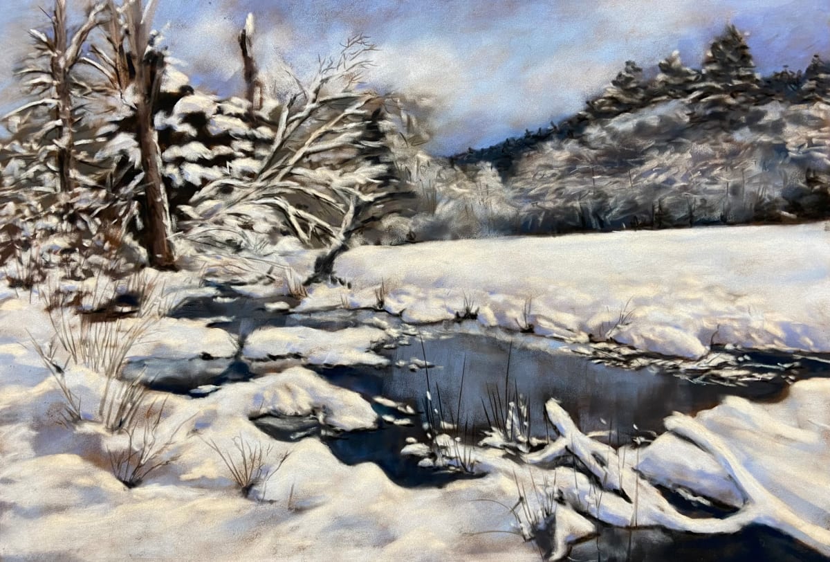 Snowy Field Original Pastel Painting by T Kurtz 