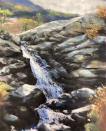 Blue Falls Original Pastel Painting by T Kurtz 