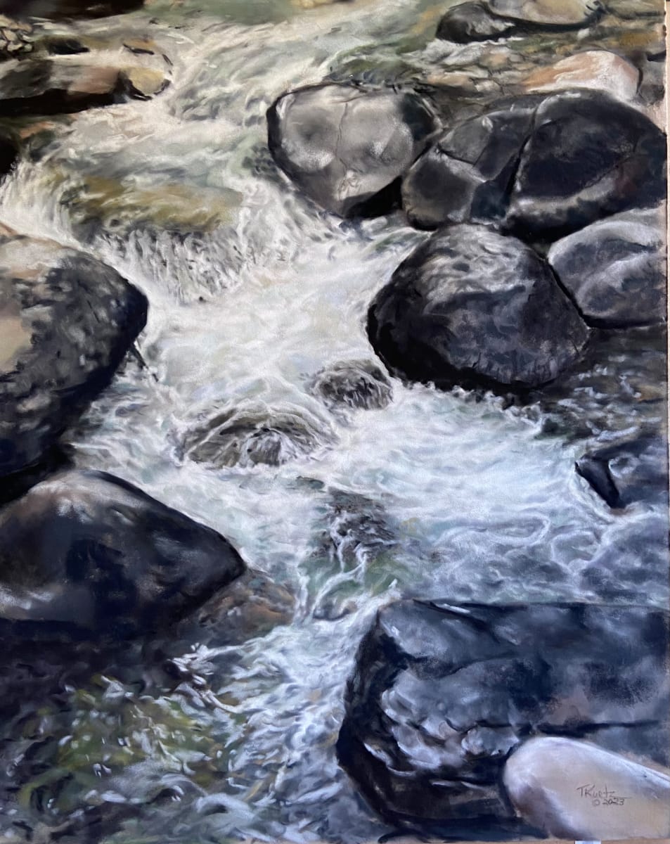 Over the Rocks Original Pastel by T Kurtz, Image 1.