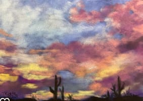 Saguaro Purples Original Pastel Painting by T Kurtz 