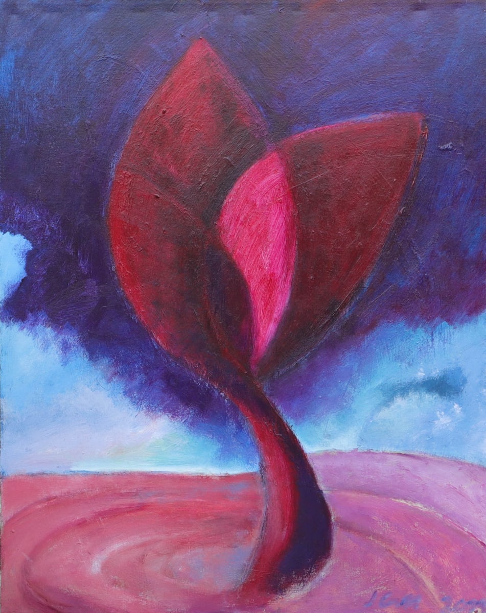 1296 Magenta Two Leaf by Judy Gittelsohn 