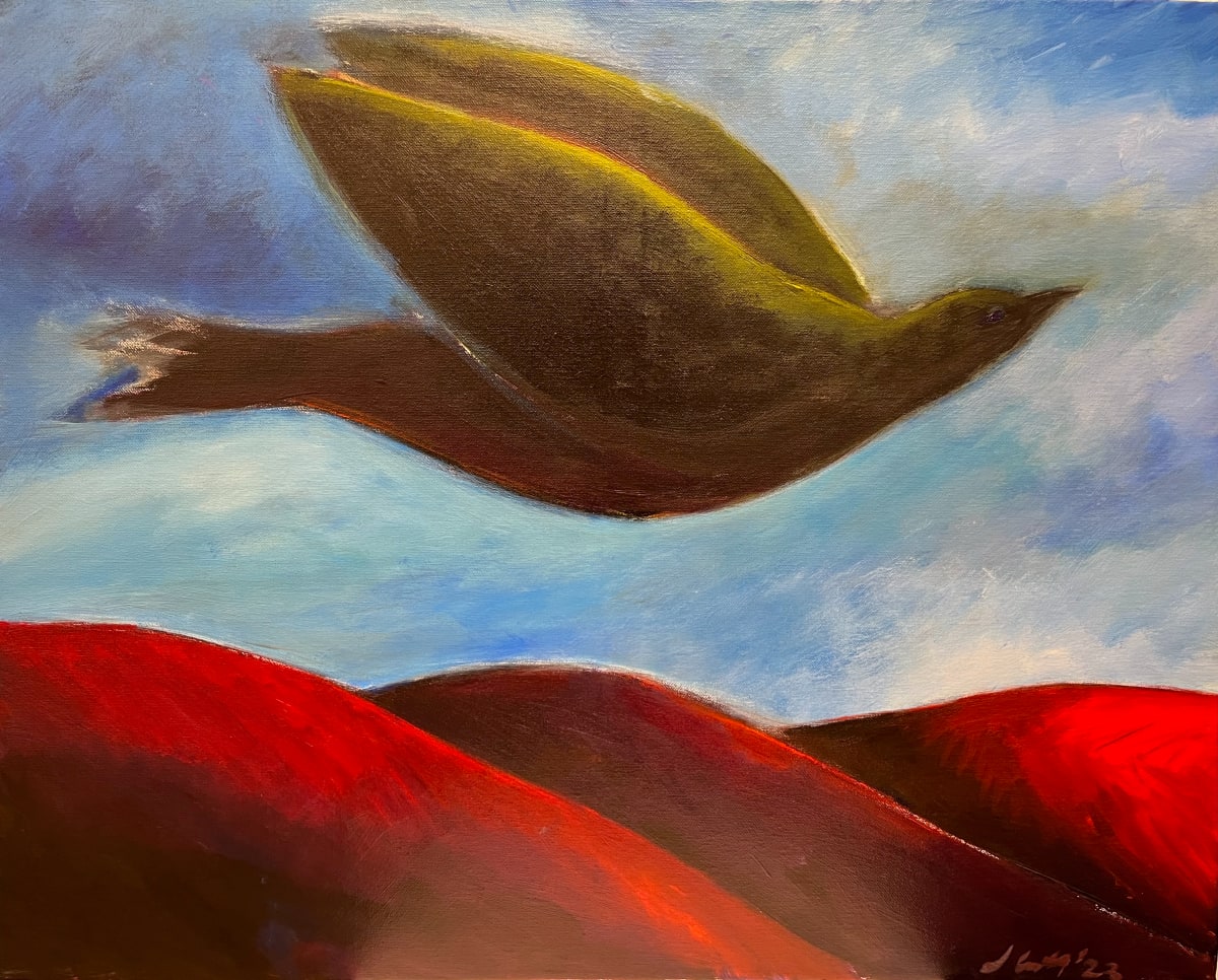 1422 Dark Bird Over Red Hills by Judy Gittelsohn 