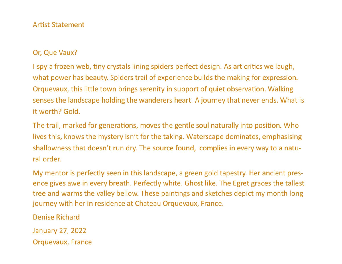 Chateau Orquevaux Residency Artist Statement 