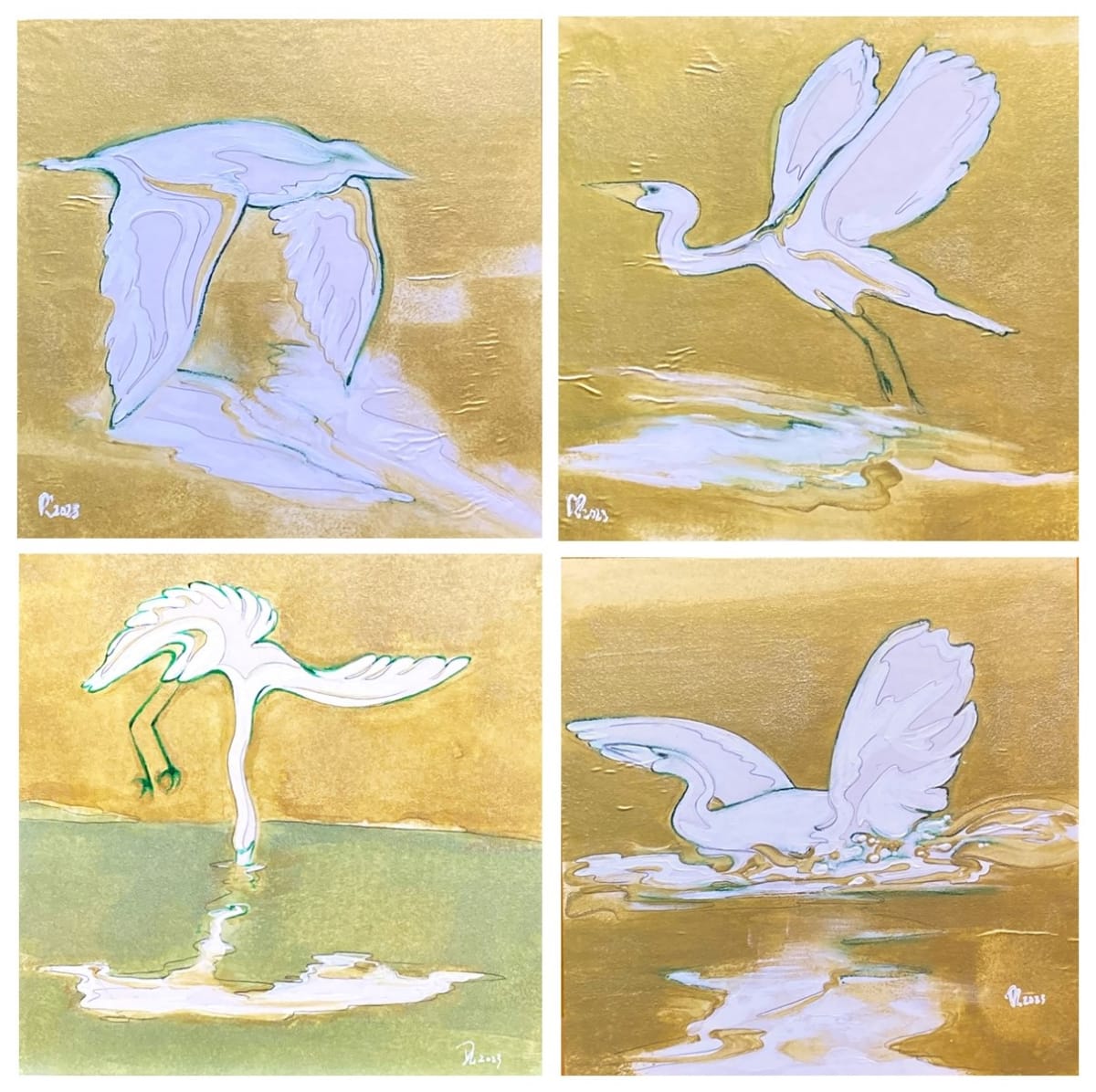Green Gold Reflections Series (10x10) by Denise Richard 